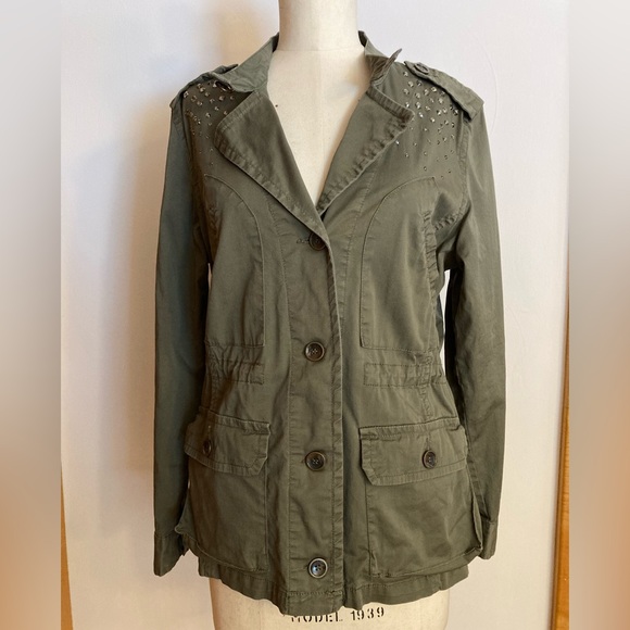Style & Co. Jackets & Blazers - Style & Co. Olive Green Utility Jacket with Rhinestone Accents Military